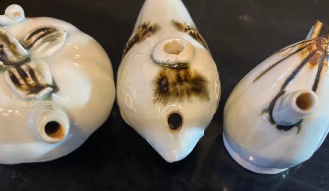 李朝　水滴　３点セット　鑑賞台付 １点　中国文物局蝋印付　ヴィンテージ　レア