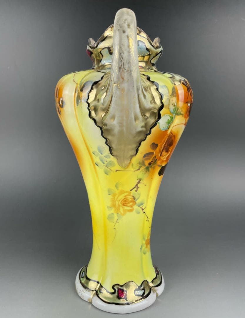 【大型】オールドノリタケ ２８．７cm 薔薇紋花瓶 金彩 金盛り マッスル