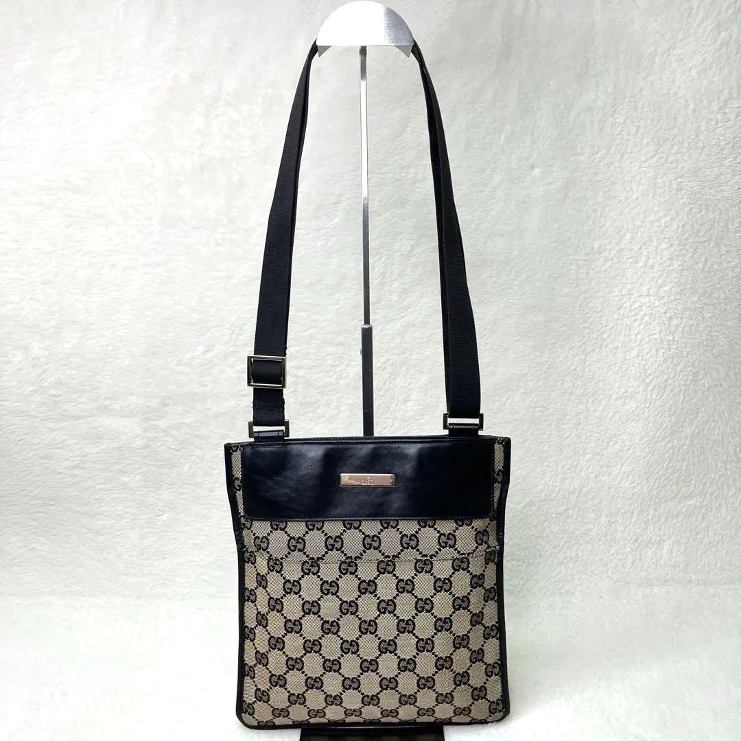 GUCCI グッチ　ショルダーバッグ　メッセンジャー　GG キャンバス　レザー