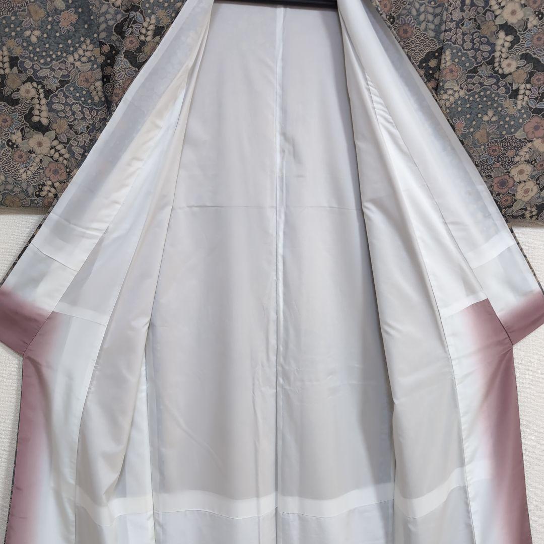 【三花】美品　洗える着物　辻ヶ花　グレー　鼠　袷　リサイクル　リユース