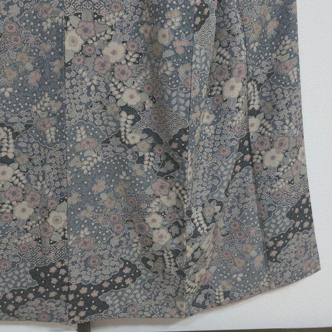 【三花】美品　洗える着物　辻ヶ花　グレー　鼠　袷　リサイクル　リユース