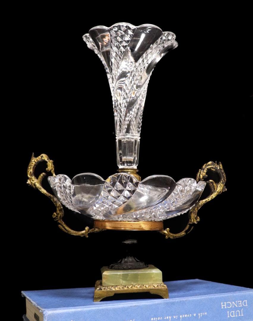 オールド・バカラ 博物館級 大型30cm センターピース 花瓶&コンポート大理石