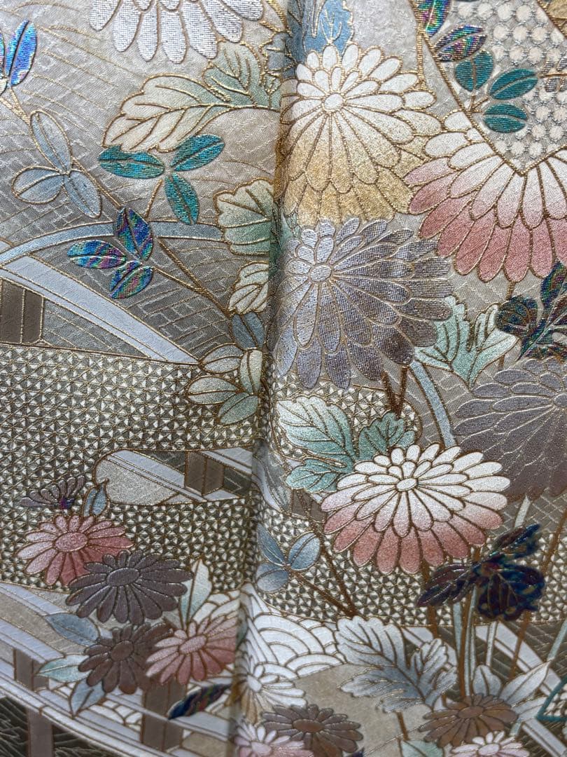 新春特別価格♦️4点フルセット　正絹　訪問着　袋帯　帯揚げ　帯締め