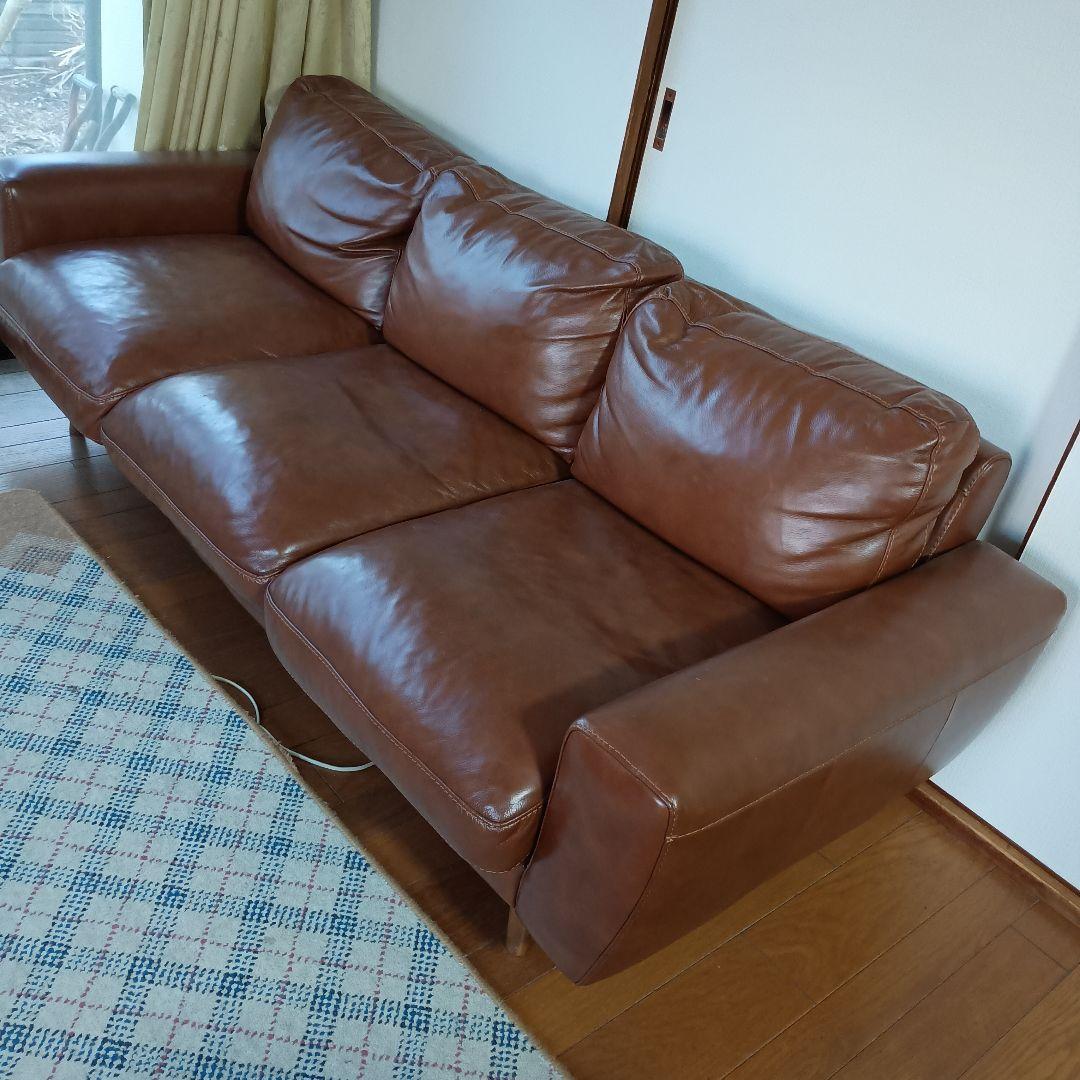 （美品）ブラウンレザー2人掛けソファ