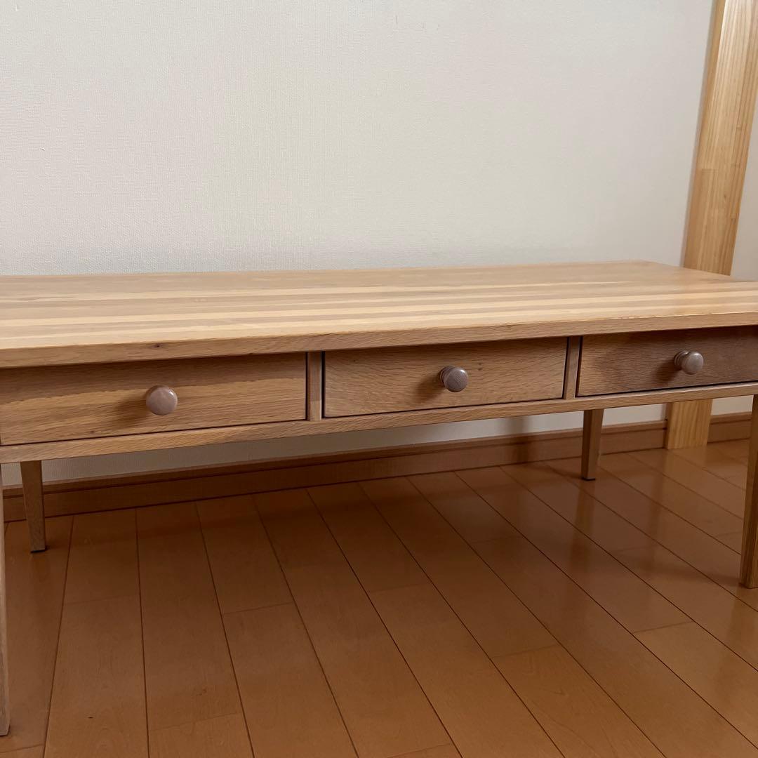 天然木　ホワイトオークナチュラルウッド　ローテーブル 引き出し付きテーブル