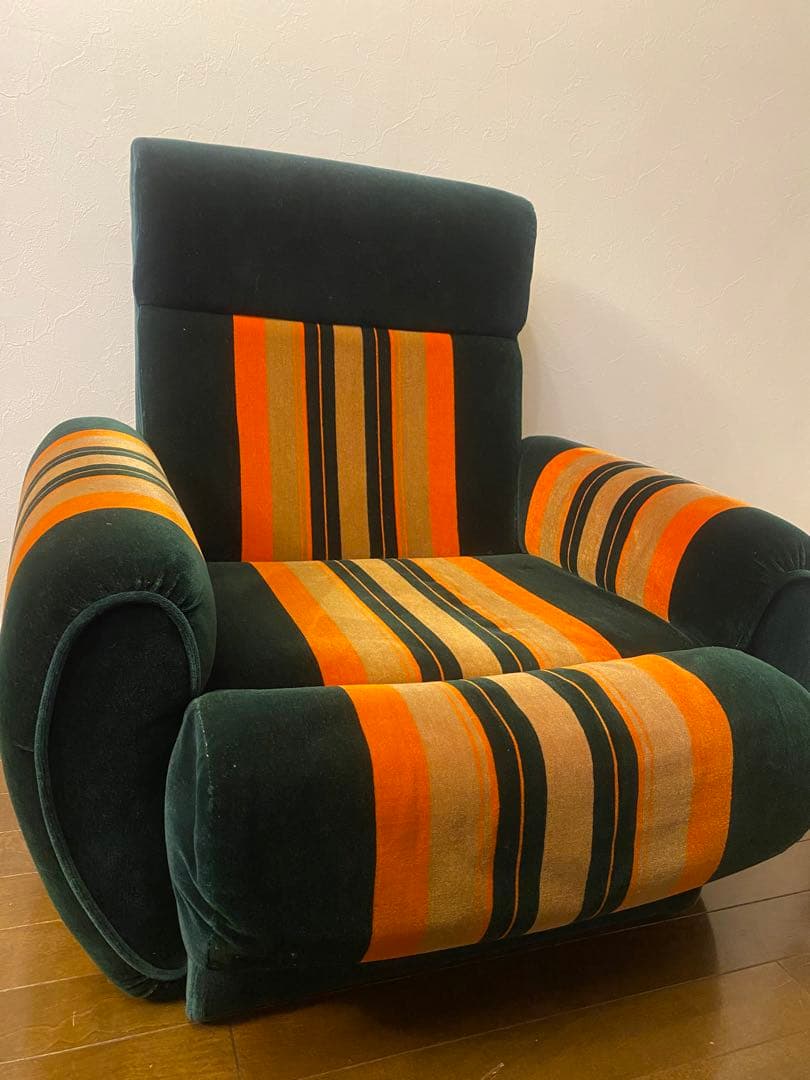 レトロ ストライプ 一人掛けソファ　モケット