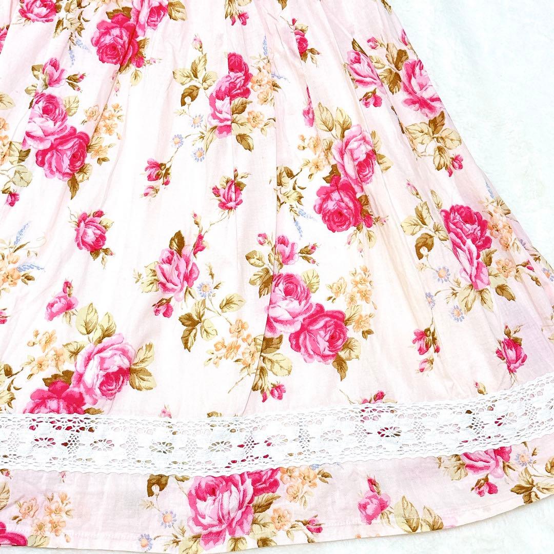 希少✨リズリサ　ワンピース　Aライン　ビッグリボン　レース　花柄　平成　y2k