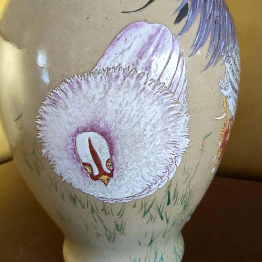 阿漕焼　大花瓶　鳥の図盛り絵