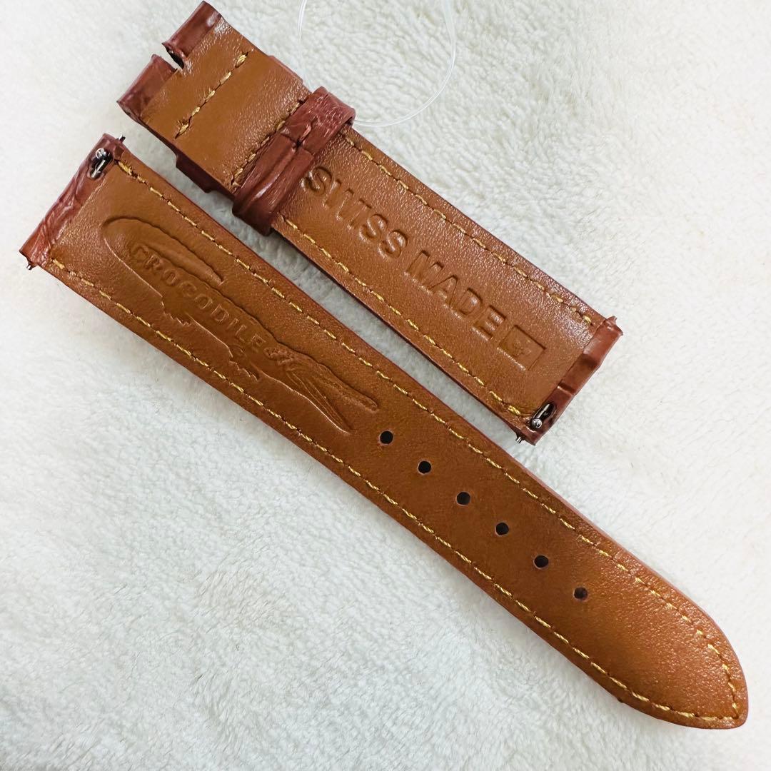 3039#20mm-18mmコニャック★本物クロコダイル腕時計用ベルト★スイス製
