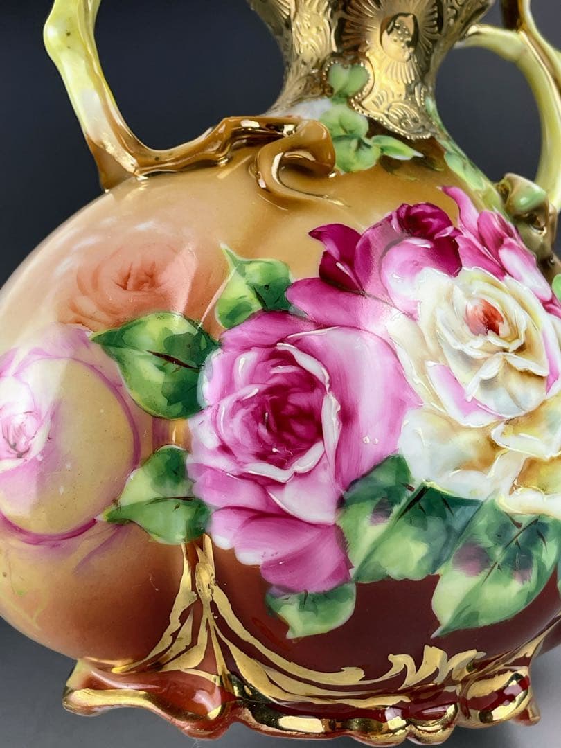 オールドニッポン ２２．８cm アールヌーボー薔薇紋 花瓶 ピッチャー 水差し