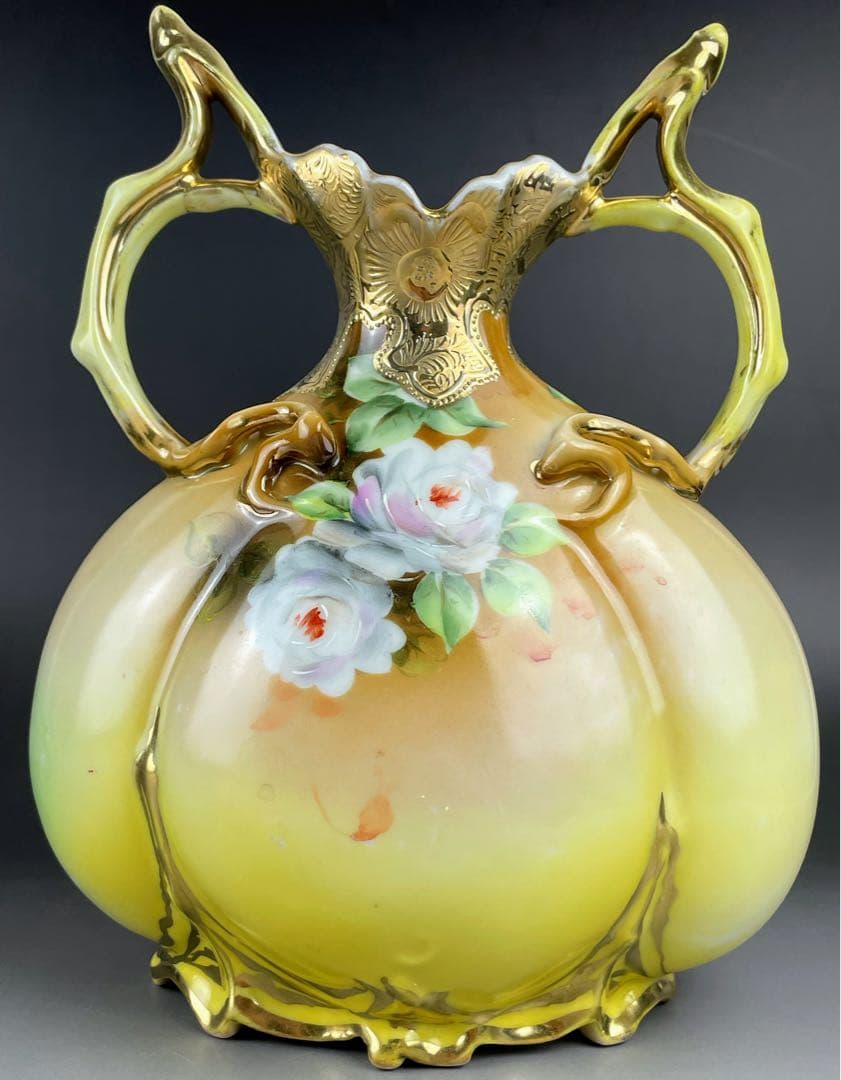 オールドニッポン ２２．８cm アールヌーボー薔薇紋 花瓶 ピッチャー 水差し