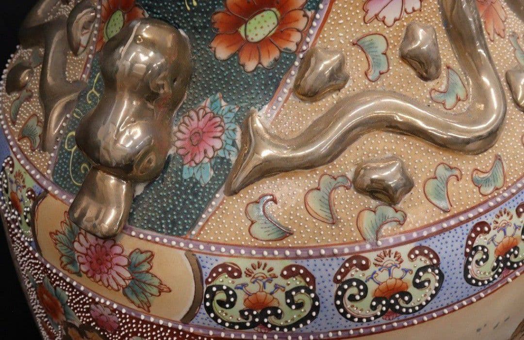 薩摩焼 特大78cm 花瓶 金彩色絵 飾壺 大壷 金襴手 美人画 中国古玩