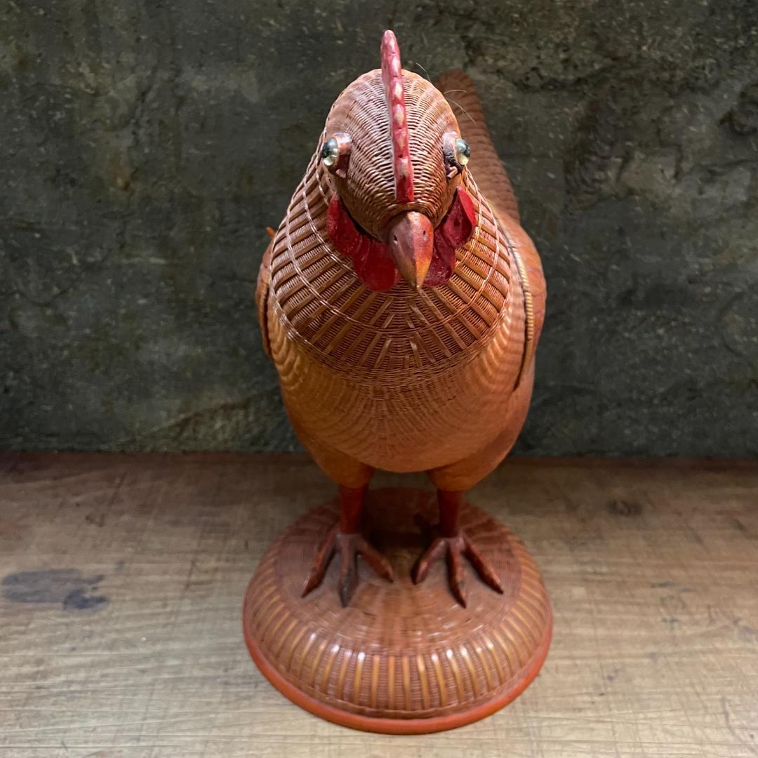 希少 1940's ヴィンテージ 上海伝統工芸 竹細工 雄鶏 ラタン オブジェ