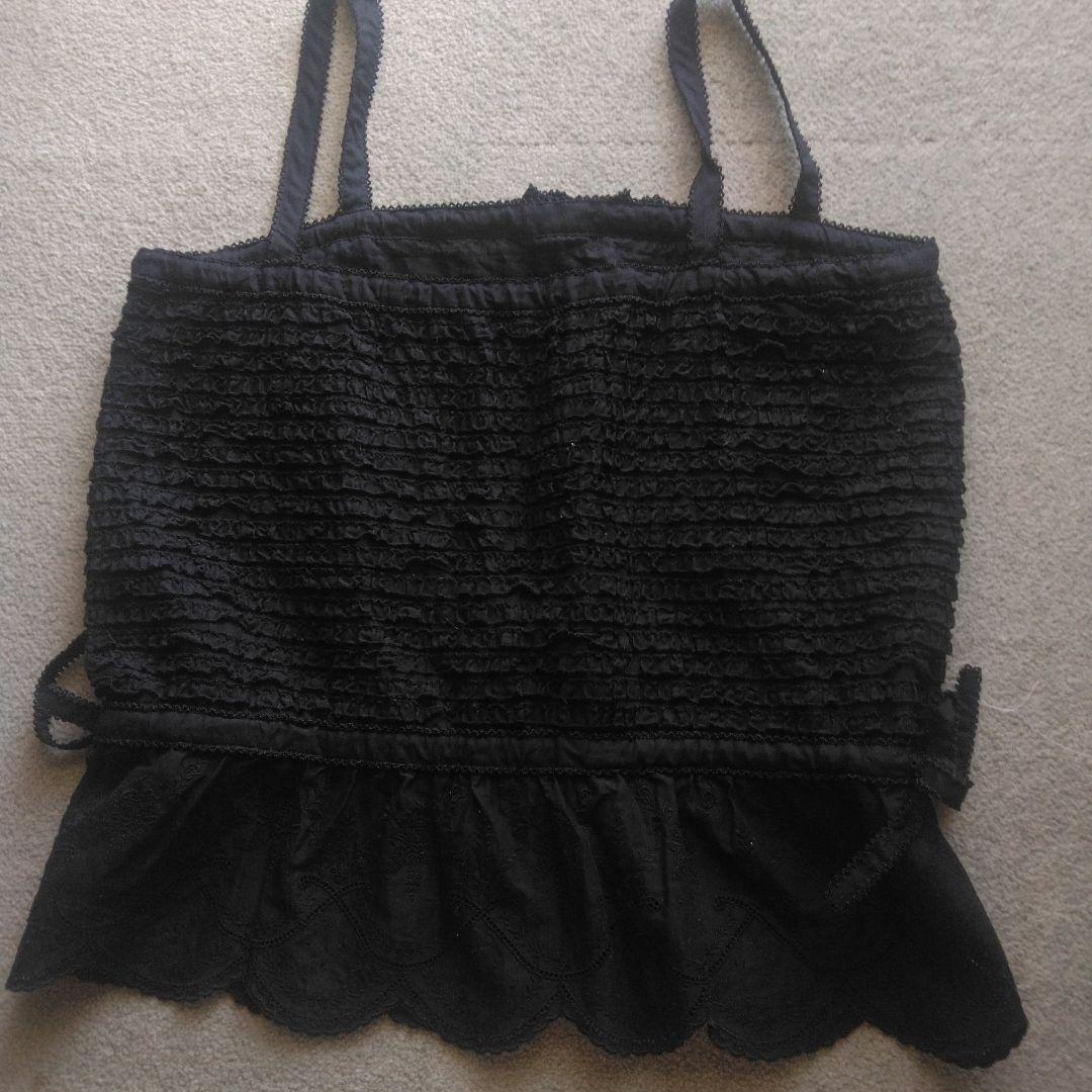 205 ワンダフルワールド　黒総ピコフリルキャミソール スカラップエッジ