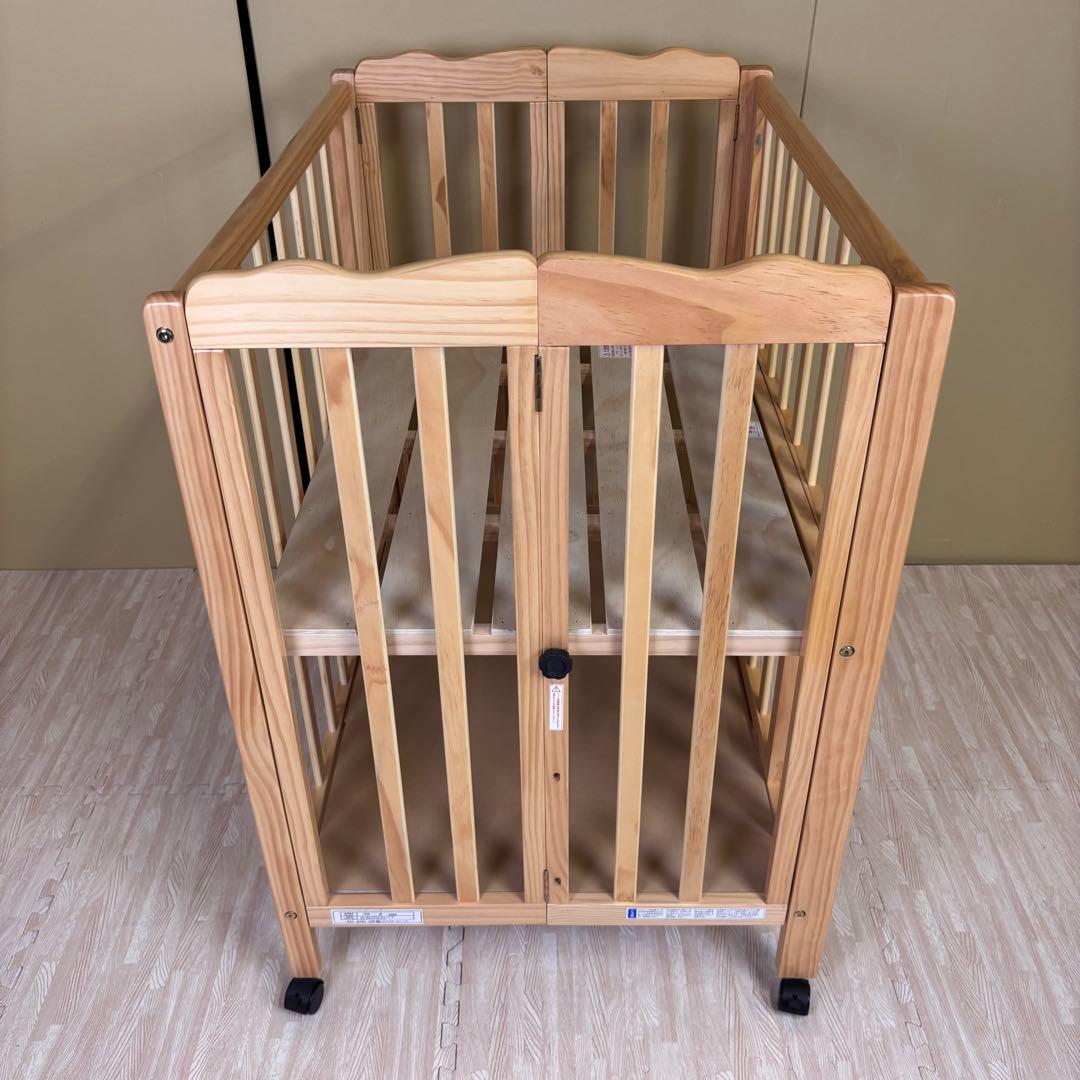 除菌清掃済　☆美品☆　大和屋　パタン　折りたたみミニベビーベッド　すのこ　完品