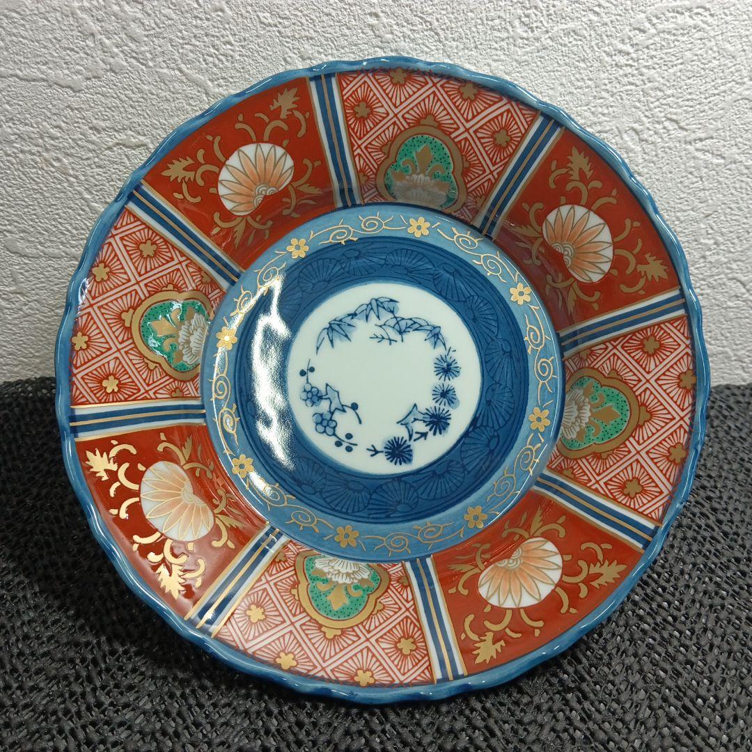 【美品】有田焼 林九郎 染錦八方地紋 浅小鉢 古伊万里様式 豪華絢爛 5枚セット