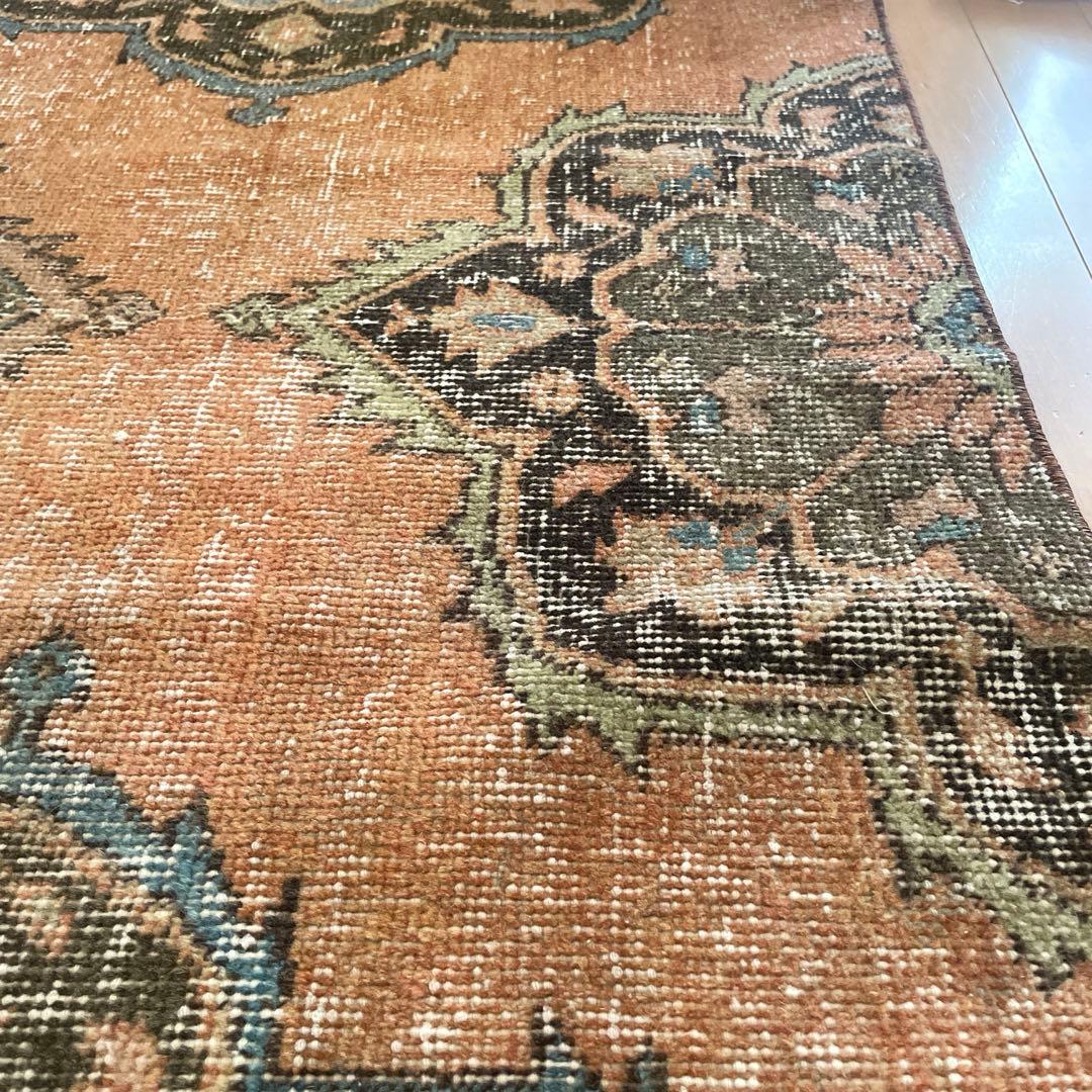 72×86 テラコッタカラー　オリエンタル柄 トルコヴィンテージラグ