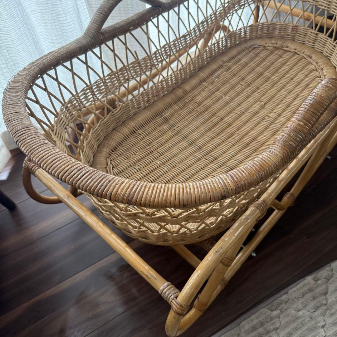 ラタン ゆりかご クーファン 外出 新生児 古道具 インテリア