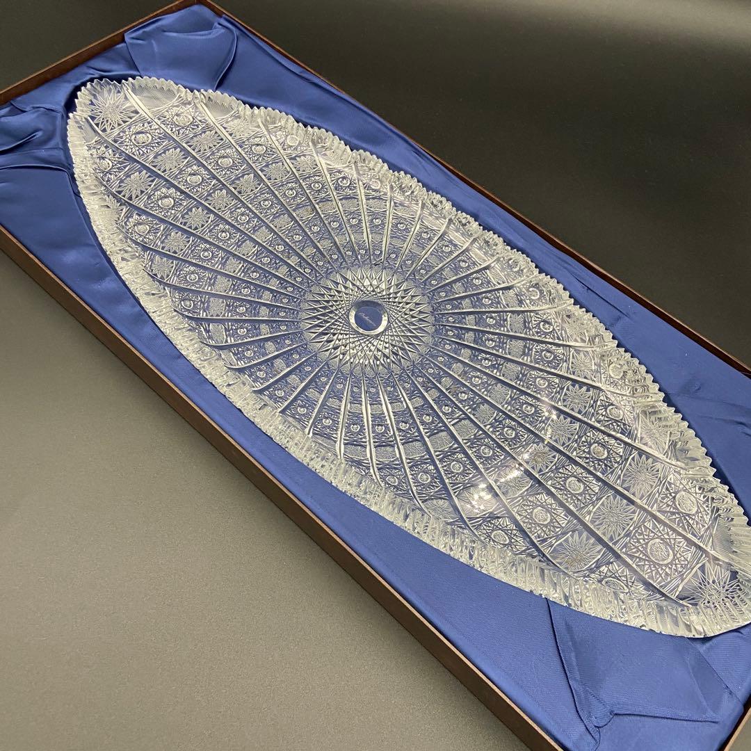 ボヘミアガラス クリスタル ラスカ 楕円 オーバル 大皿 54cm 箱あり