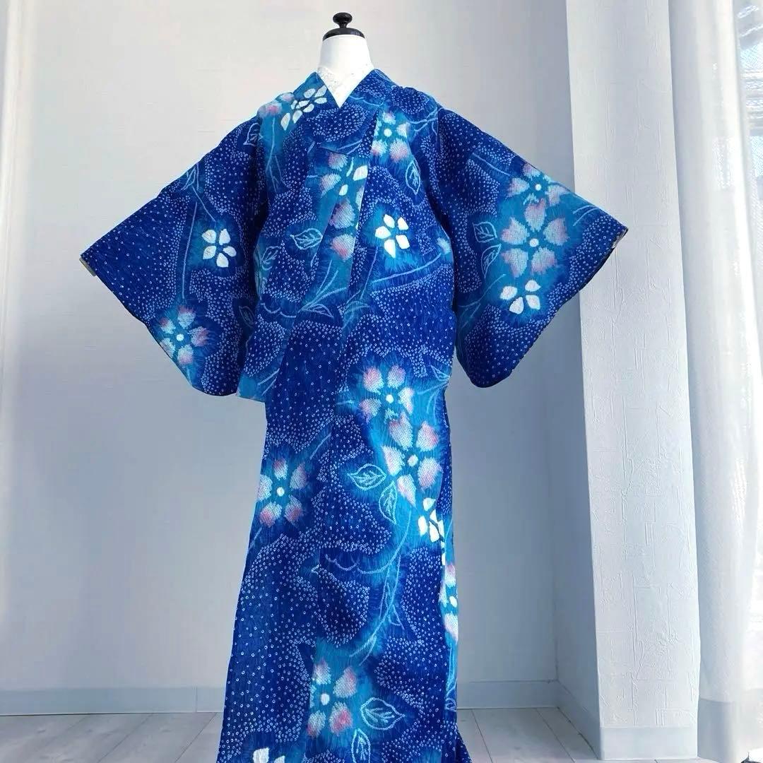 有松絞り・有松鳴海絞り　浴衣　ロイヤルブルー　身丈155cm No.5-190