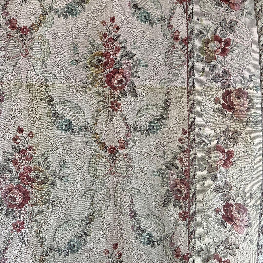 【大判】フランスアンティーク　ジャガード織り　ジャカード　生地　サーモンピンク