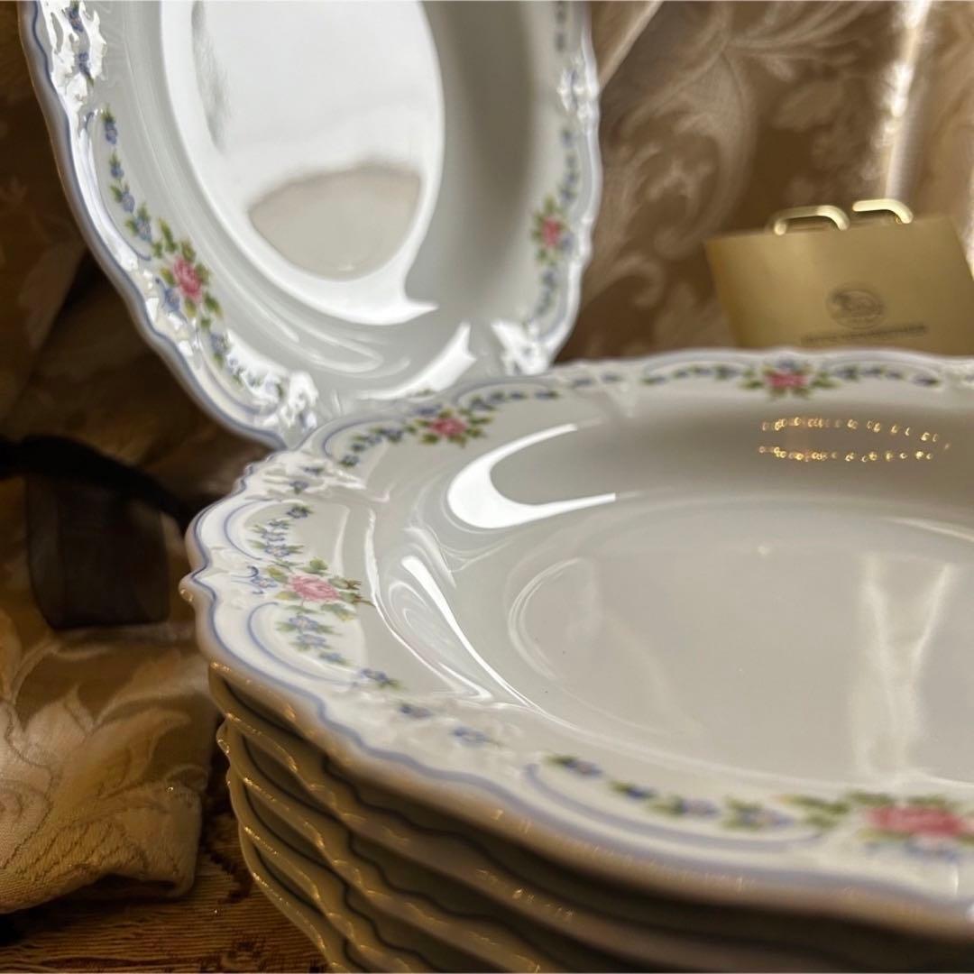 新品 ドイツ製 HUTSCHENREUTHER ローズガーランド スープ皿 6枚