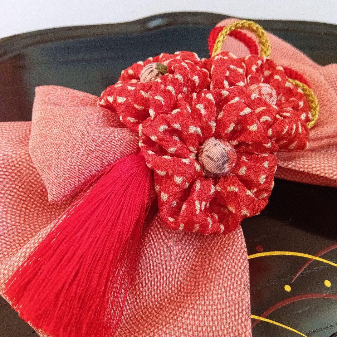 【七五三No.92】りぼん花③赤房飾り、蝶簪２点セット（3種赤系）