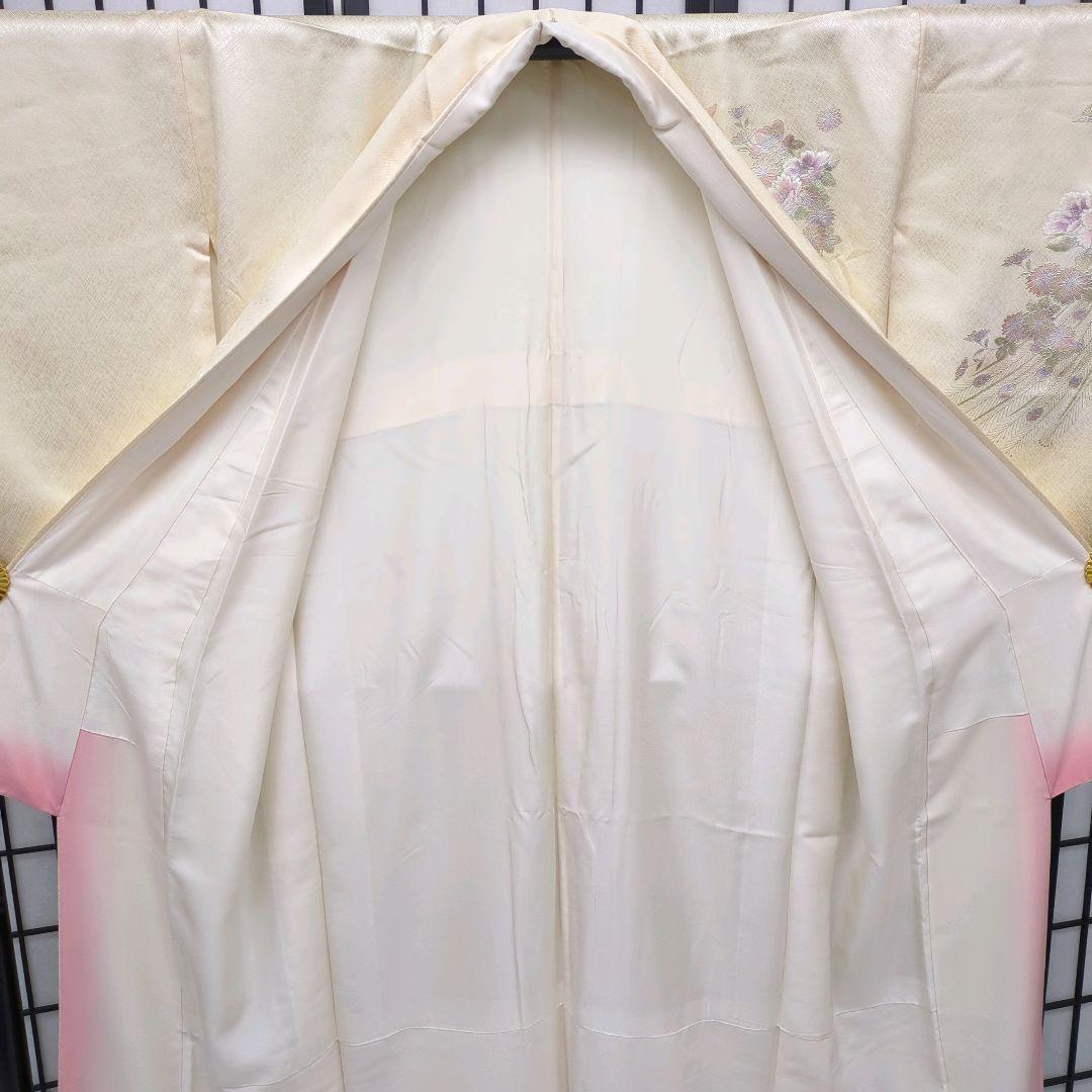 【正絹　袷附下げ】クリーム地に刺繍・箔のせ　163㎝前後　セミフォーマル　305