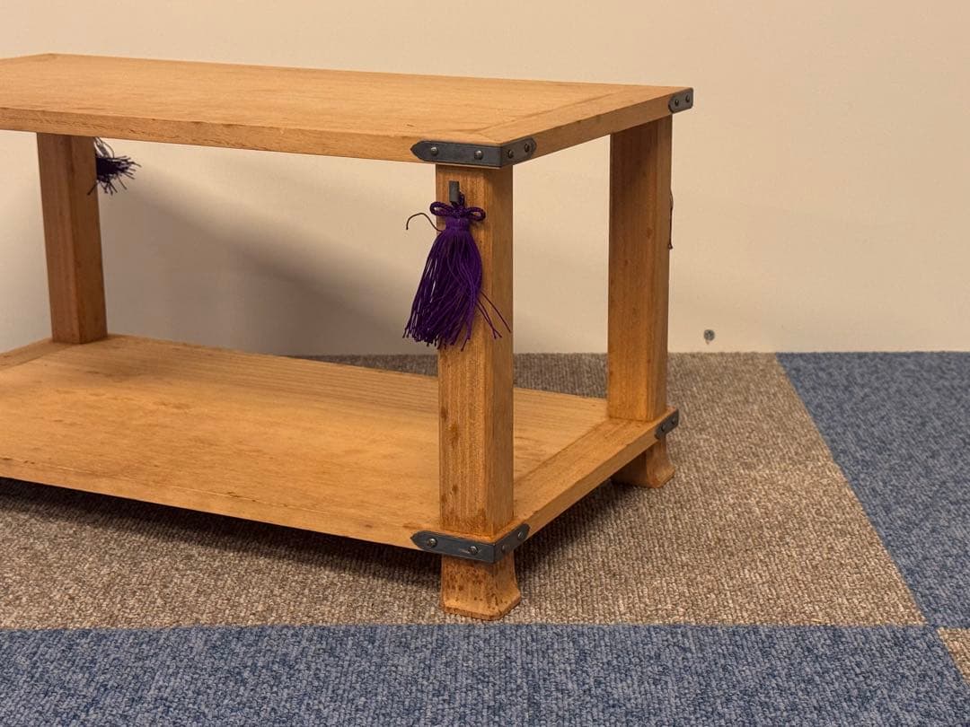 塗師 長谷川祐斎 作 冠基 房飾 共箱 木製 花台 二段