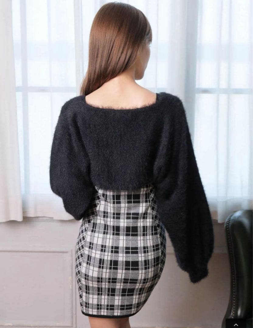 【形が選べる】フェザーチェックアンサンブルワンピース*タイトスカートタイプ