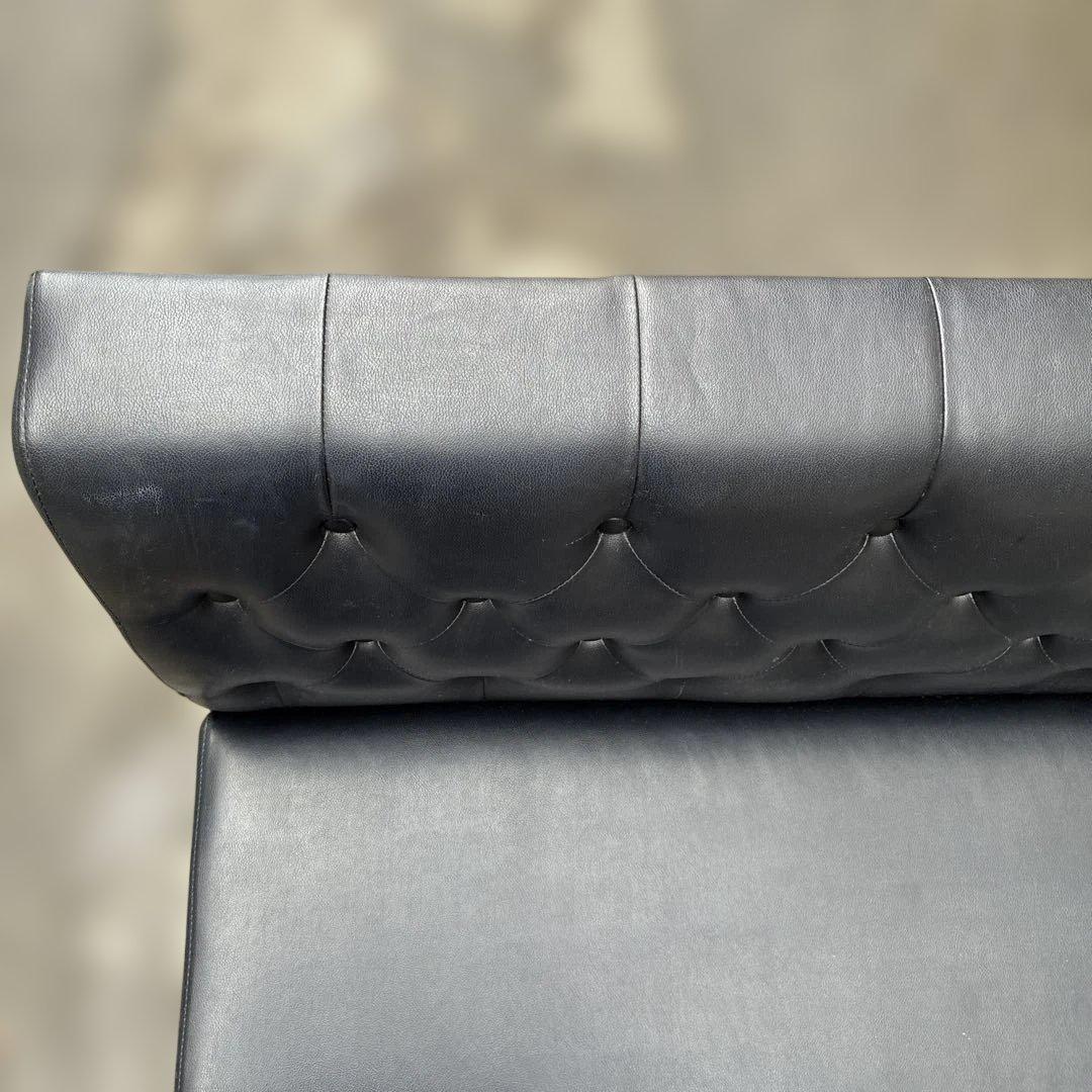 【送料込み】カフェ風 2人掛け ブラックレザーソファー ベンチシート