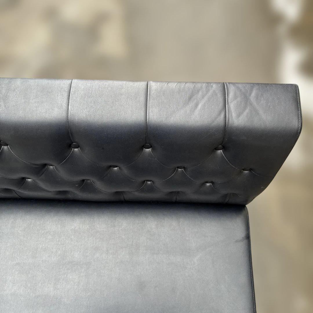 【送料込み】カフェ風 2人掛け ブラックレザーソファー ベンチシート