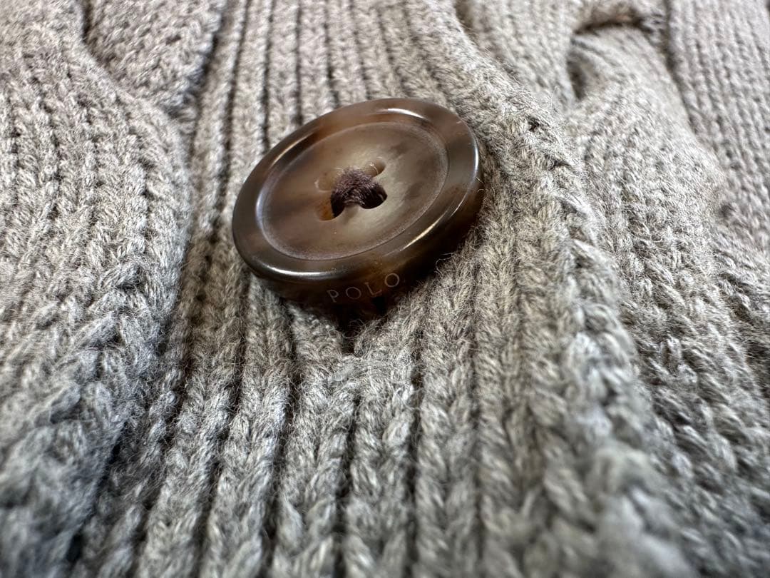 ポロラルフローレン カーディガン ケーブルニット グレー 刺繍ロゴ　S-M 綿