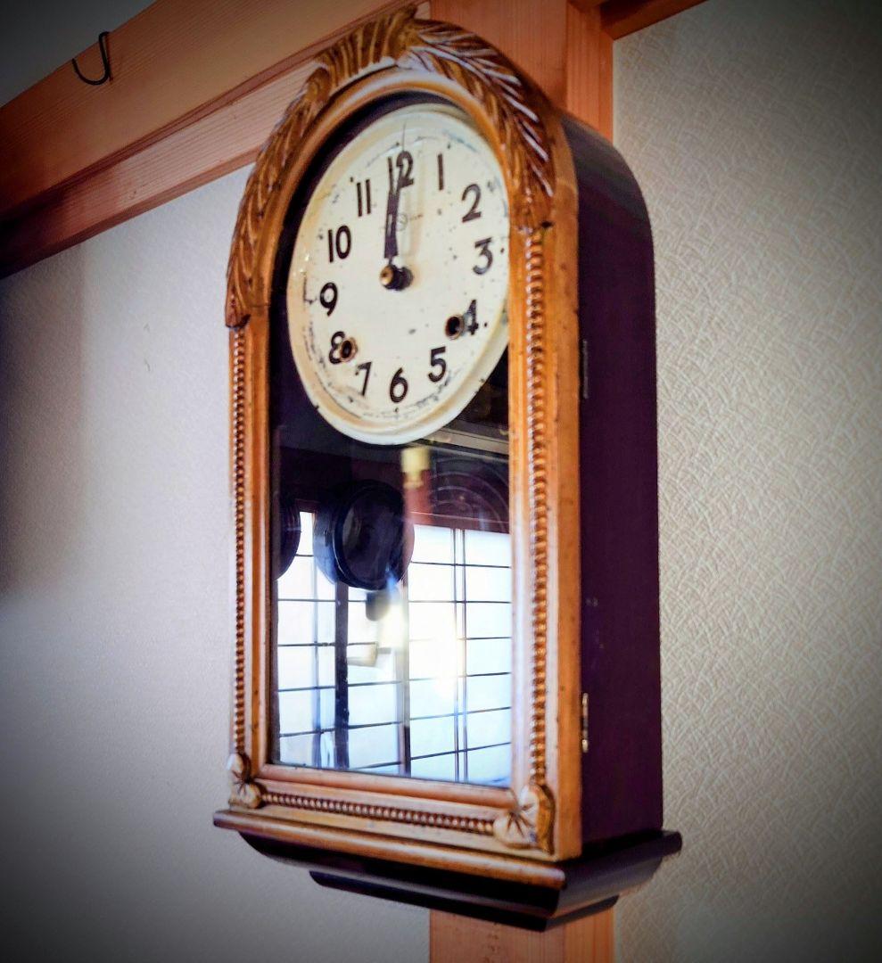 〈完動・美品〉精工舎　彫装飾Ｒ形ゼンマイ振り子掛け時計