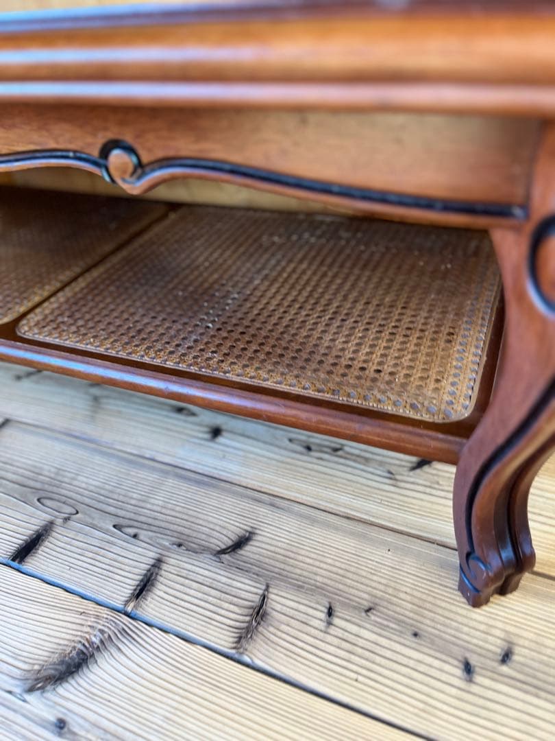 古いローテーブル木製座卓 籐収納棚付きアンティークヴィンテージレトロ