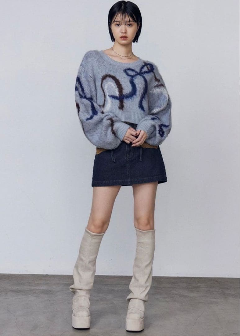 エモダ/ルーズフレアカバーフィットブーツ/ロングブーツ/アイボリー/24.5/L