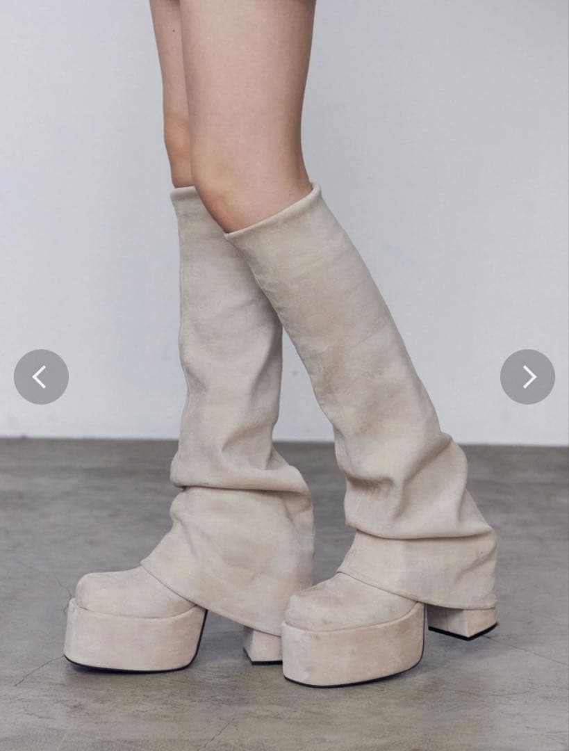 エモダ/ルーズフレアカバーフィットブーツ/ロングブーツ/アイボリー/24.5/L