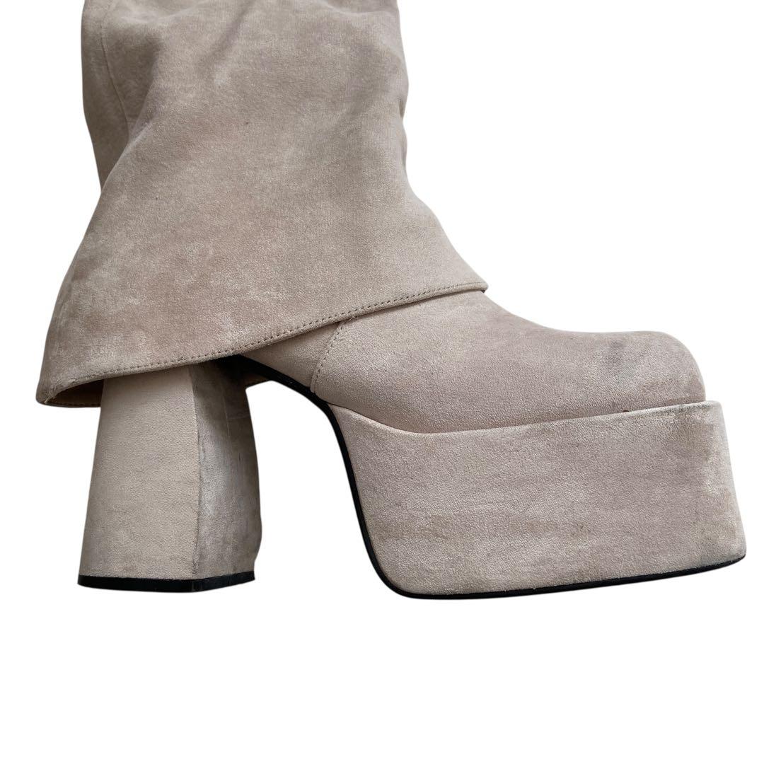 エモダ/ルーズフレアカバーフィットブーツ/ロングブーツ/アイボリー/24.5/L