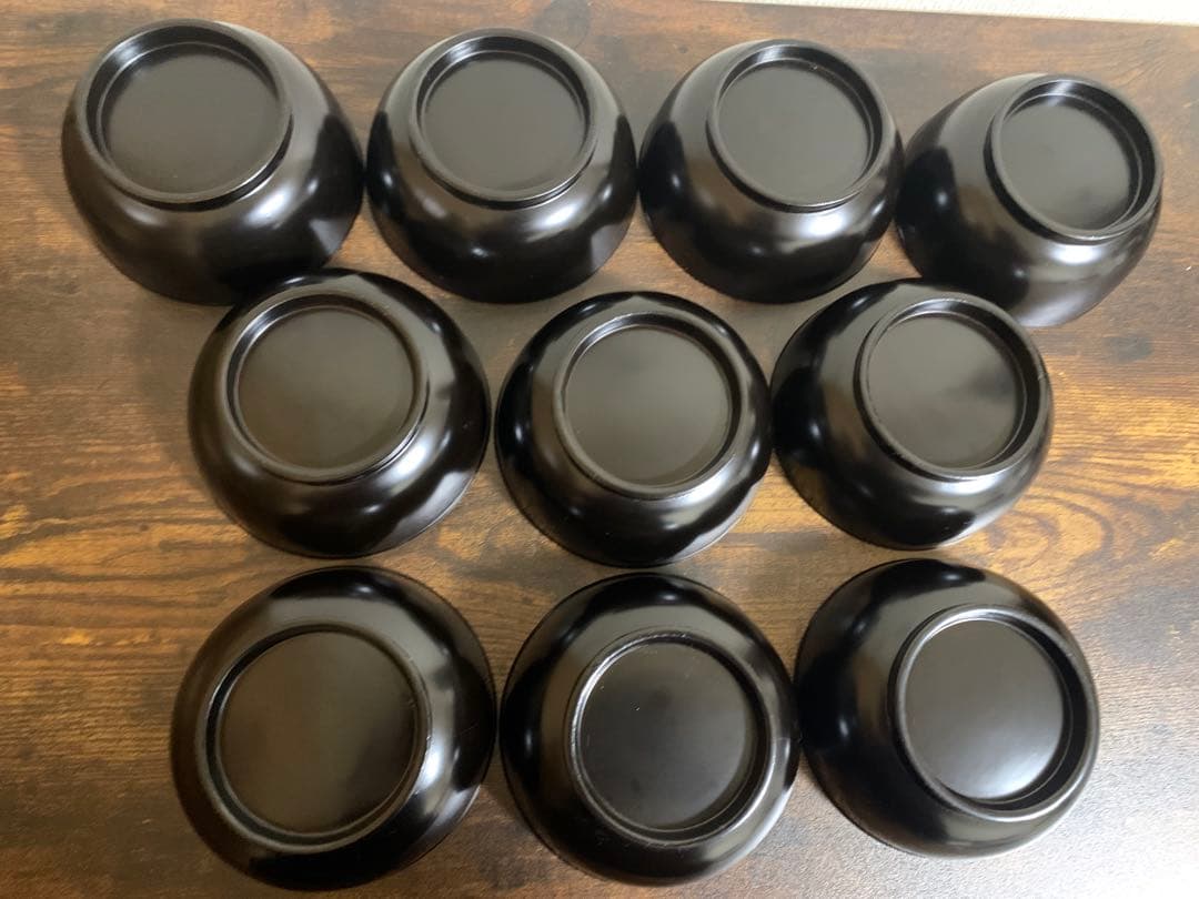 沈金蒔絵　木製漆塗吸物椀10客　時代物　お椀　汁椀　貝細工　芍薬　結び切り