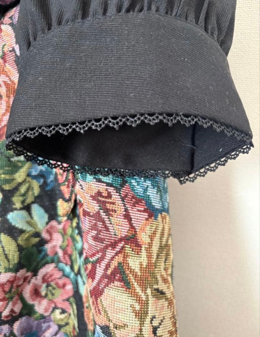 【希少・5L】新品 くる実 長袖ゴブラン織膝丈ワンピース 黒 ノエルドメモワール