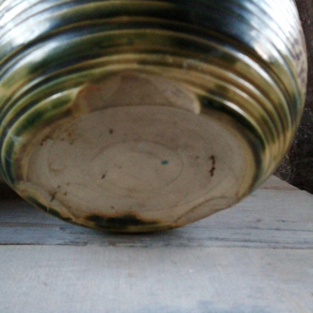 瀬戸焼　織部野菊火鉢一対　22cm　昭和初期～中期