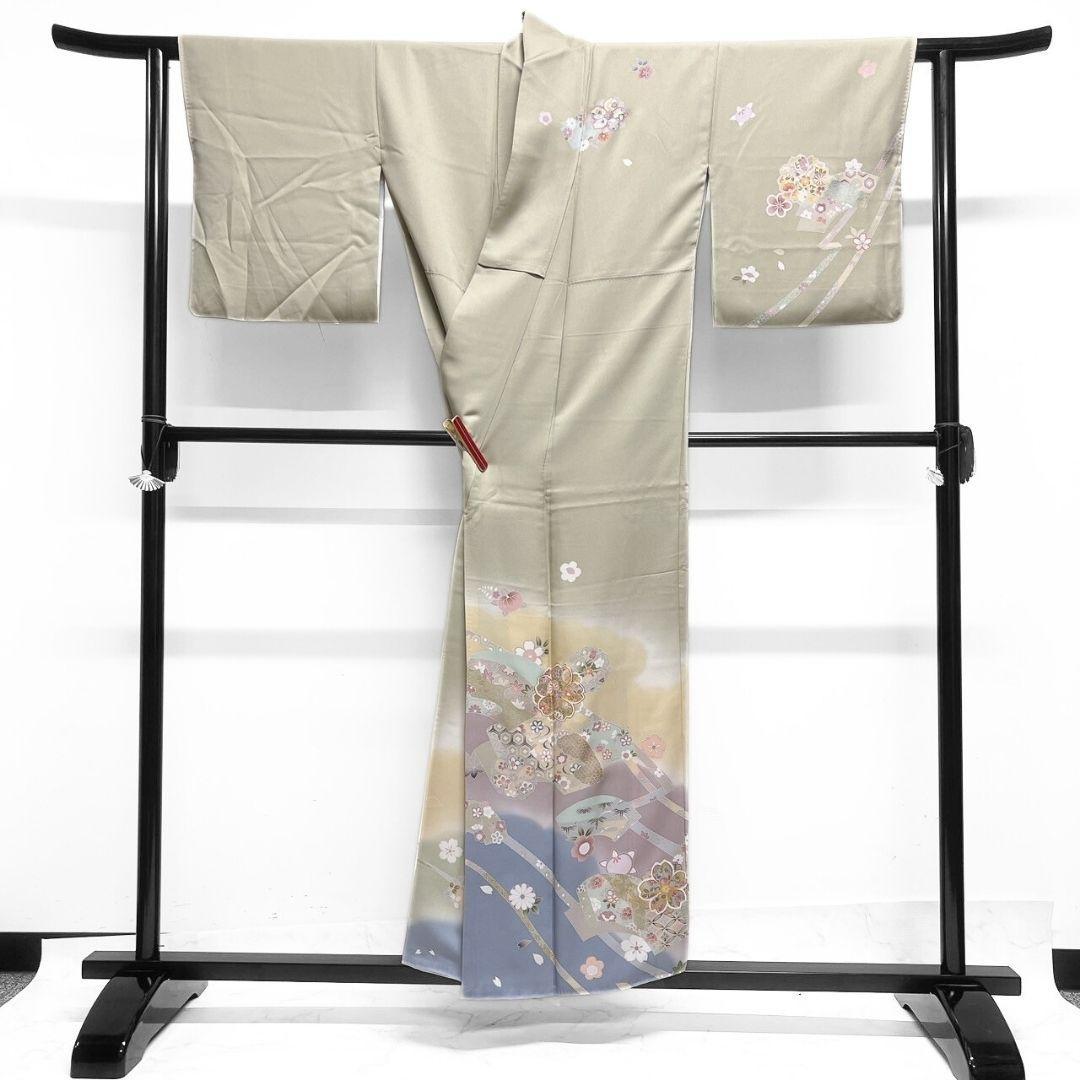 京友禅　金駒刺繍　金彩　桜花　熨斗　花模様　訪問着　着物　101a p