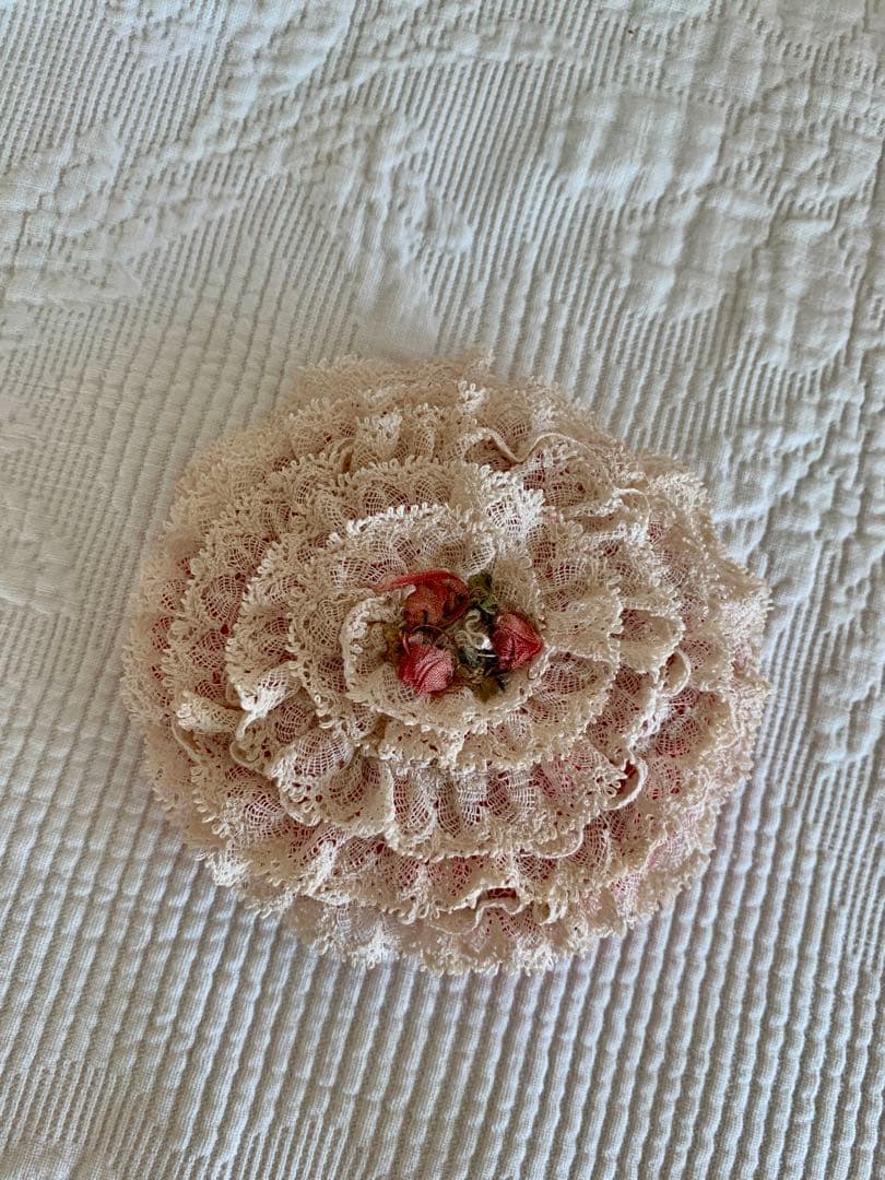 フランスアンティークカットワークレースフラワーガールバスケット＋ミニクッション