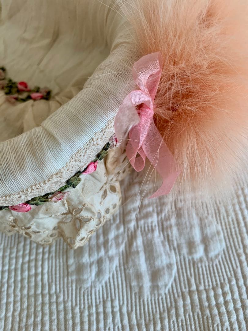 フランスアンティークカットワークレースフラワーガールバスケット＋ミニクッション