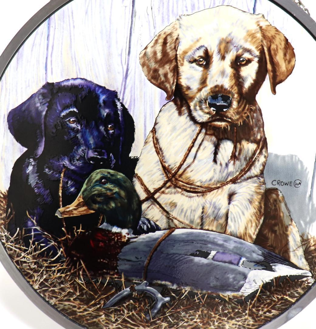 大型 フィリップ・クロウ ヴィンテージ ステンドグラス ラブラドールとダック 犬