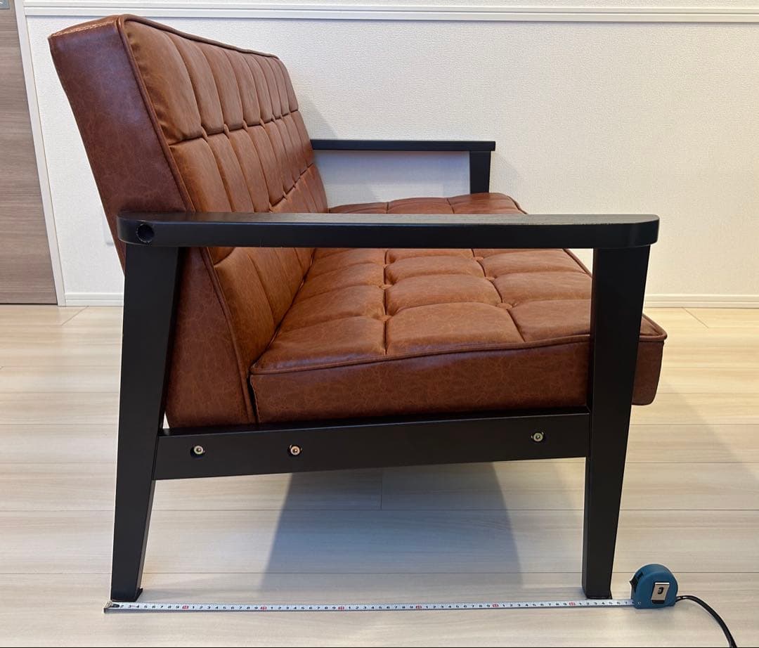 【送料込み】2人掛け ソファー 合皮 レザー調 ブラウン