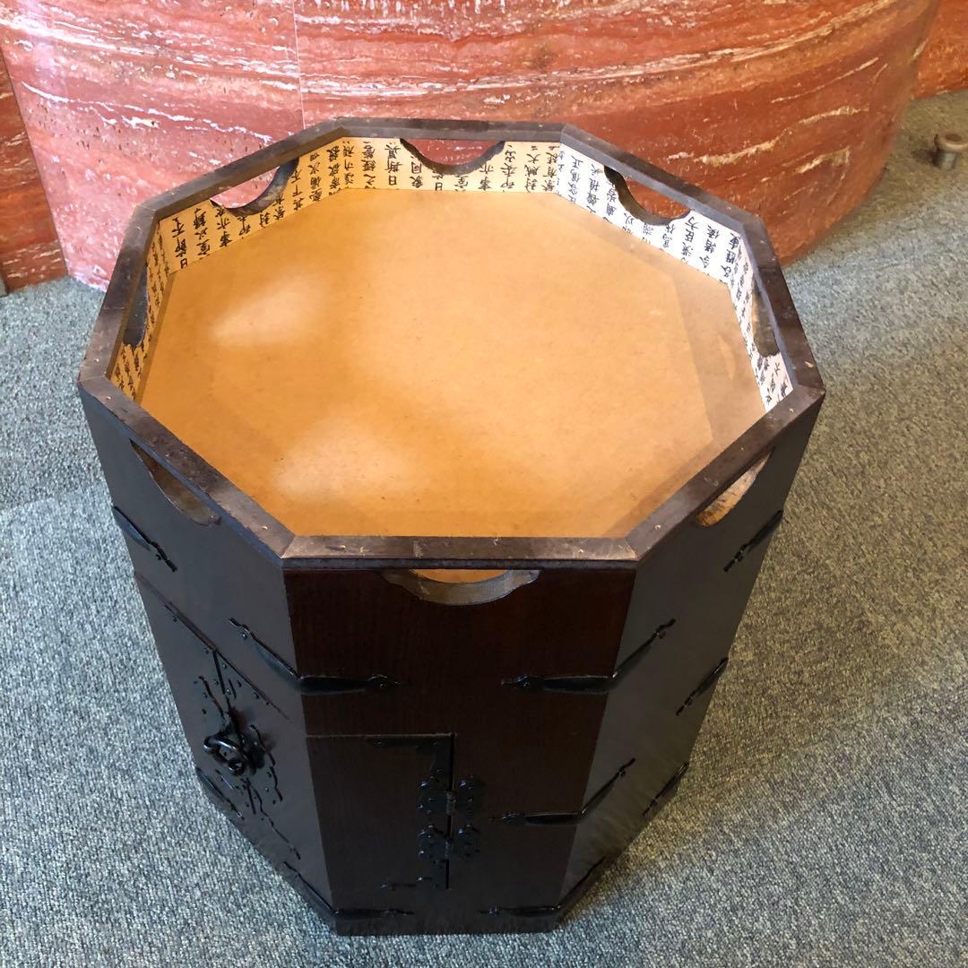 李朝 木 木工 時代物 八角箱 金具 李朝家具　収納箱韓国美術木製収納ボックス