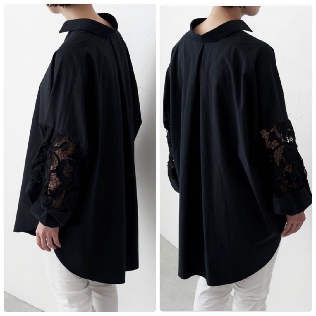 新品タグ付✨BEARDSLEY ビアズリー 袖レースシャツ ブラウス ブラック