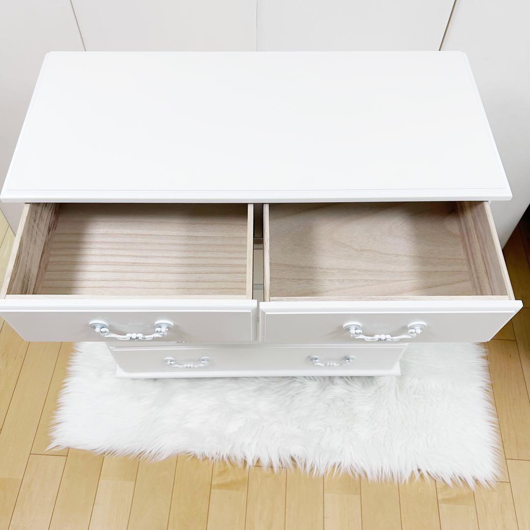 HAGIHARA 姫家具　ホワイト家具　白家具　5段チェスト　ロココ　幅80 桐