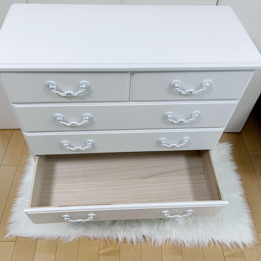 HAGIHARA 姫家具　ホワイト家具　白家具　5段チェスト　ロココ　幅80 桐